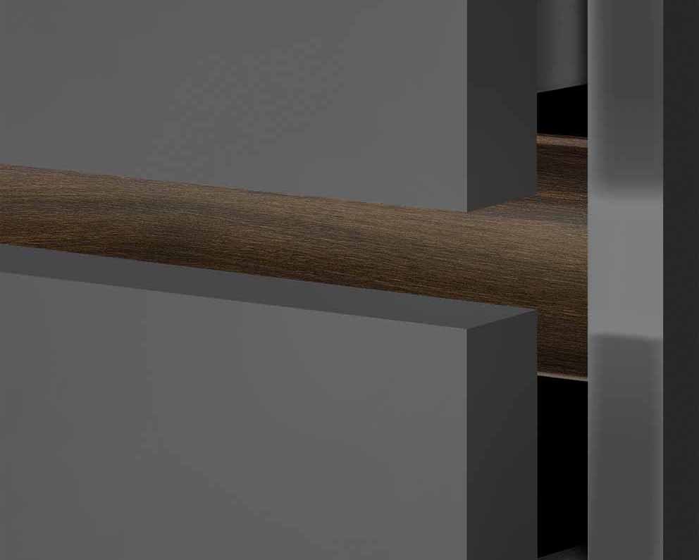 Handle profiles Polka 1 Deco and Polka 2 Deco by Ostermann: with cement, oak and walnut effect